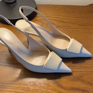 Zara Off-White Embellished Slingback Heels